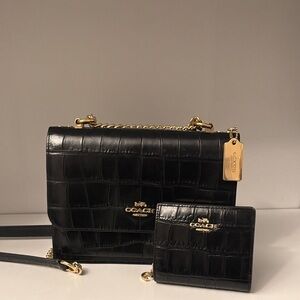Coach Black Croc-Embossed Crossbody/shoulder Bag + Wallet
